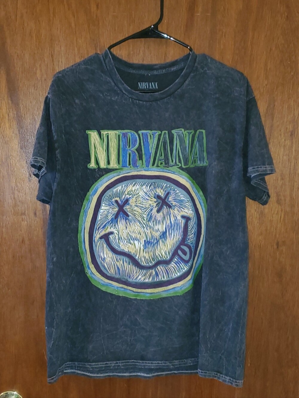 Nirvana T Shirt Gray Mineral Wash Smiley Face Graphic Grunge Sz Large